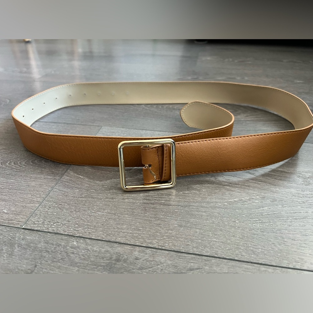 Tan Leather Belt with Gold Buckle